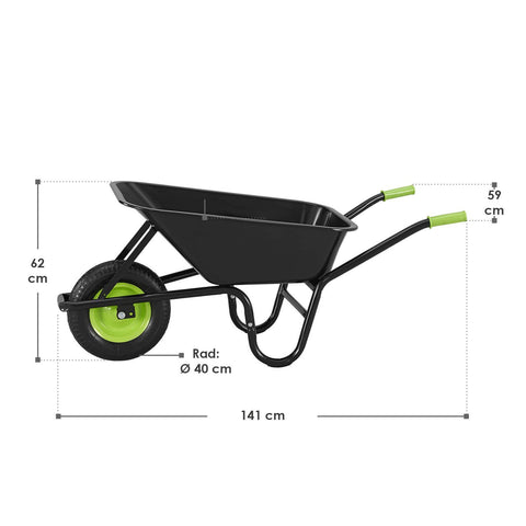 Kruiwagen 100 Liter - Luchtbanden - Zwart - Max. 210 KG - Incl. Handschoenen