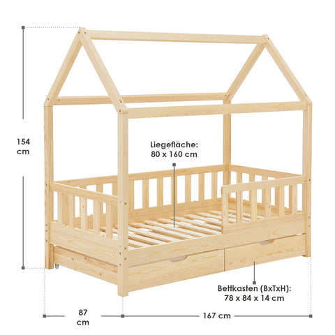 Kinderbed Marli - 80 x 160 cm - Houtkleur - Incl. lades