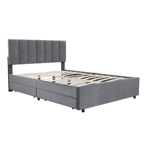 Gestoffeerd Bed Soria - 140 x 200 cm - Donkergrijs - Incl. Bedlades