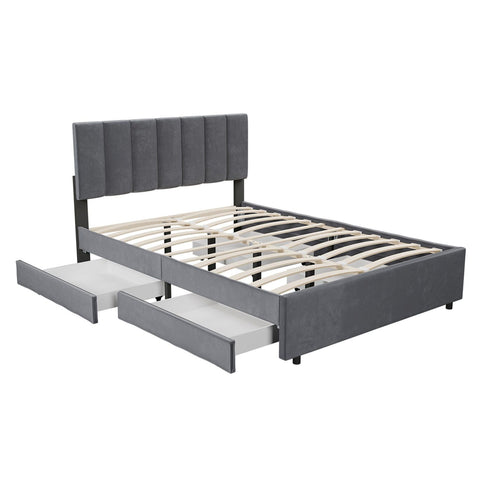 Gestoffeerd Bed Soria - 140 x 200 cm - Donkergrijs - Incl. Bedlades