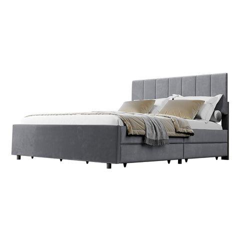 Gestoffeerd Bed Soria - 140 x 200 cm - Donkergrijs - Incl. Bedlades