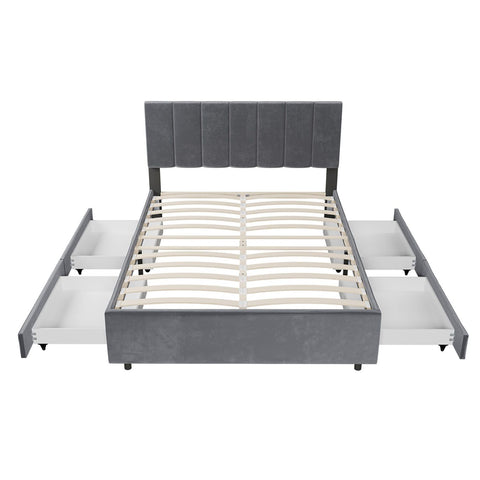 Gestoffeerd Bed Soria - 140 x 200 cm - Donkergrijs - Incl. Bedlades