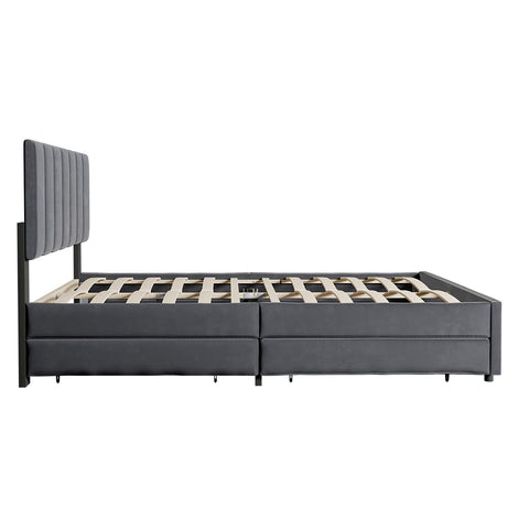 Gestoffeerd Bed Soria - 140 x 200 cm - Donkergrijs - Incl. Bedlades