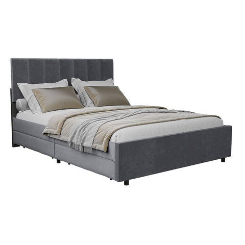 Gestoffeerd Bed Soria - 140 x 200 cm - Donkergrijs - Incl. Bedlades