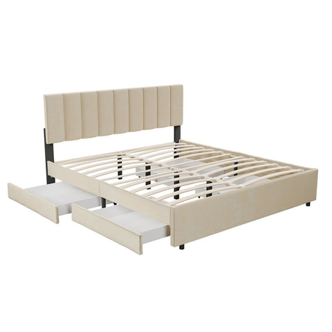 Gestoffeerd Bed Soria - 180 x 200 cm - Beige - Incl. Bedlades