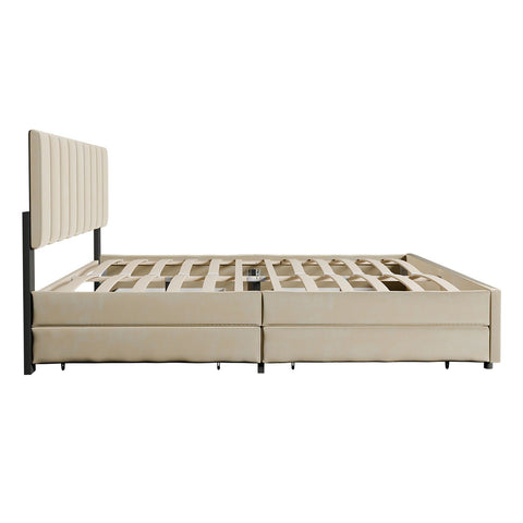 Gestoffeerd Bed Soria - 180 x 200 cm - Beige - Incl. Bedlades