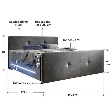 Boxspringbed Houston - 180 x 200 cm - Grijs