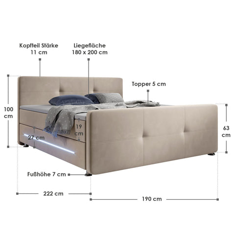 Boxspringbed Houston - 180 x 200 cm - Beige