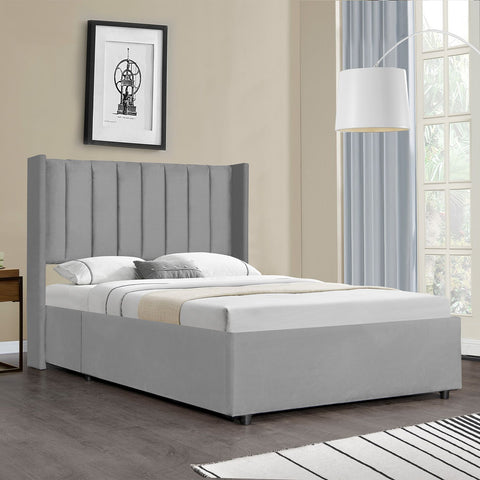 Gestoffeerd bed Savona - 200 x 120 cm - Lichtgrijs - Incl. Bedlade