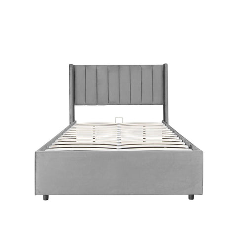 Gestoffeerd bed Savona - 200 x 120 cm - Lichtgrijs - Incl. Bedlade