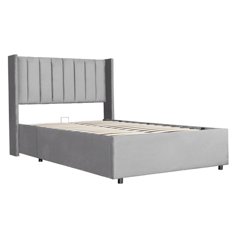 Gestoffeerd bed Savona - 200 x 120 cm - Lichtgrijs - Incl. Bedlade