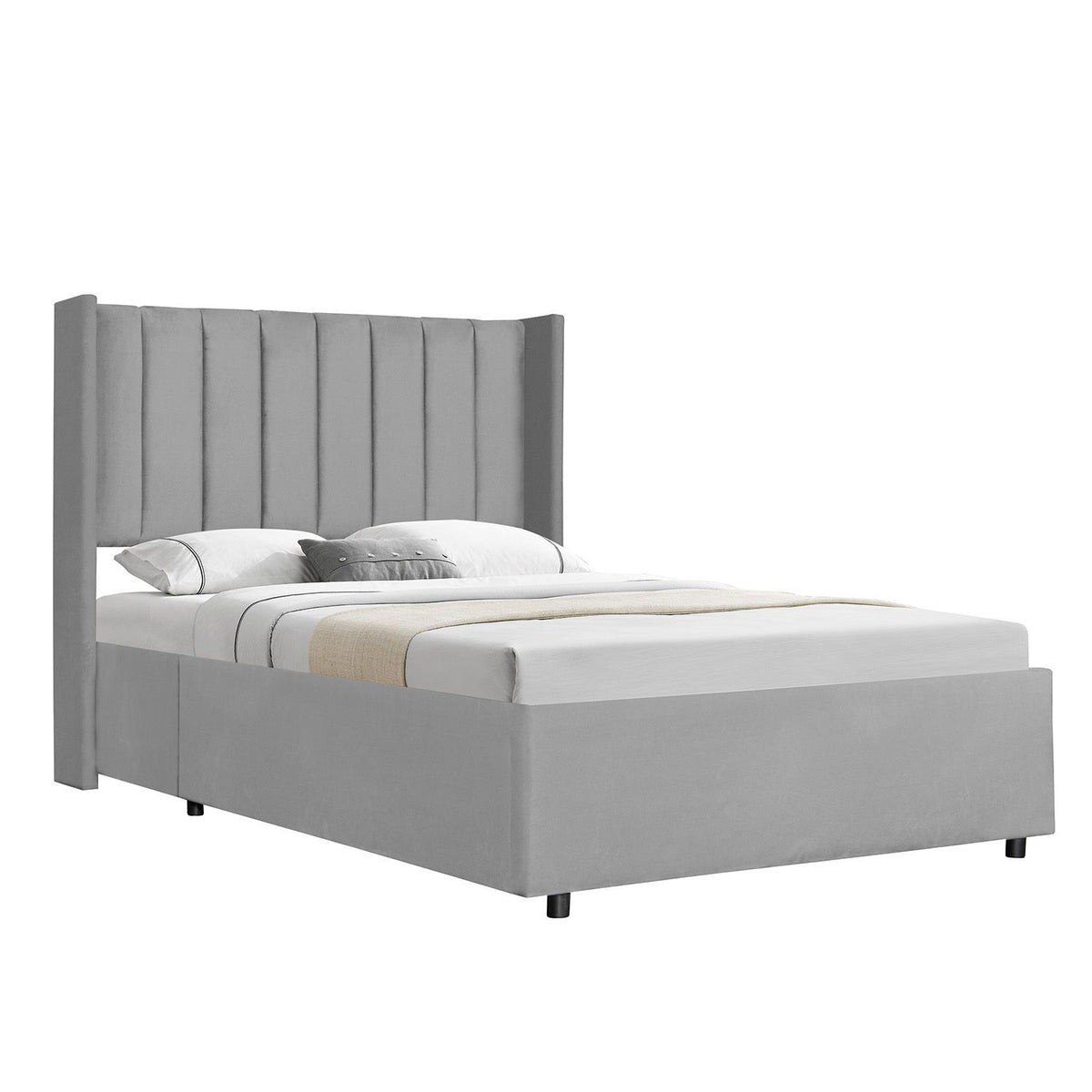 Gestoffeerd bed Savona - 200 x 120 cm - Lichtgrijs - Incl. Bedlade