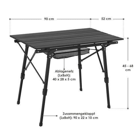 Opvouwbare Campingtafel Picco - Zwart - 90 x 52 x 68 cm