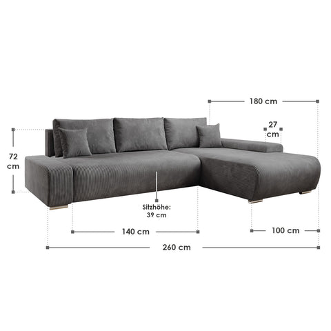 Sofa Iseo - Rechts - Met slaapfunctie - Donkergrijs