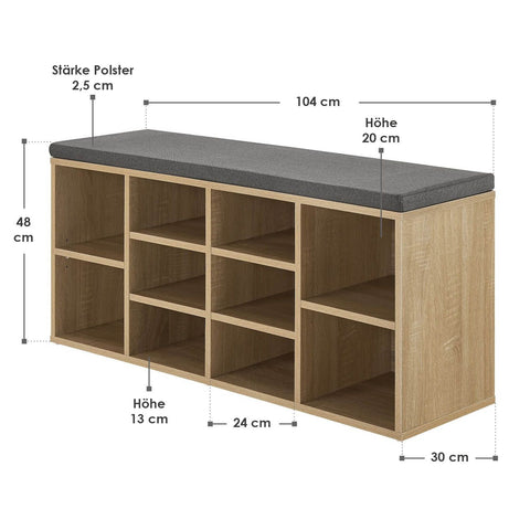 Schoenenkast / schoenenrek 10 vakken - 104 x 30 x 48 cm - Houtkleur