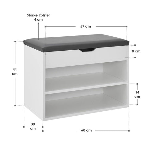 Schoenenkast / schoenenrek 2 vakken - 60 x 30 x 44 cm - Wit