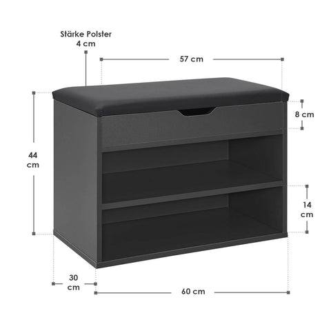 Schoenenkast / schoenenrek 2 vakken - 60 x 30 x 44 cm - Donkergrijs