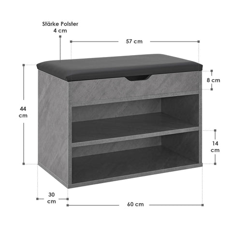 Schoenenkast / schoenenrek 2 vakken - 60 x 30 x 44 cm - Betonkleur