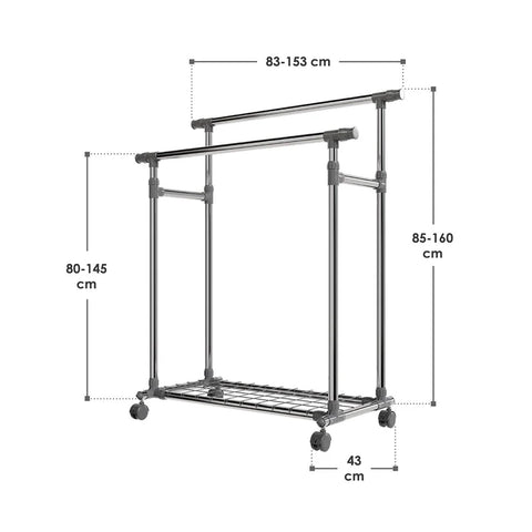 Metalen kledingrek op wielen