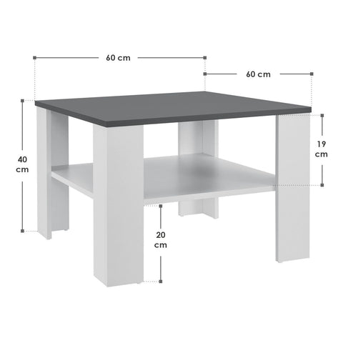 Houten Salontafel - 60 x 60 cm - Wit / Grijs - 2 Niveaus